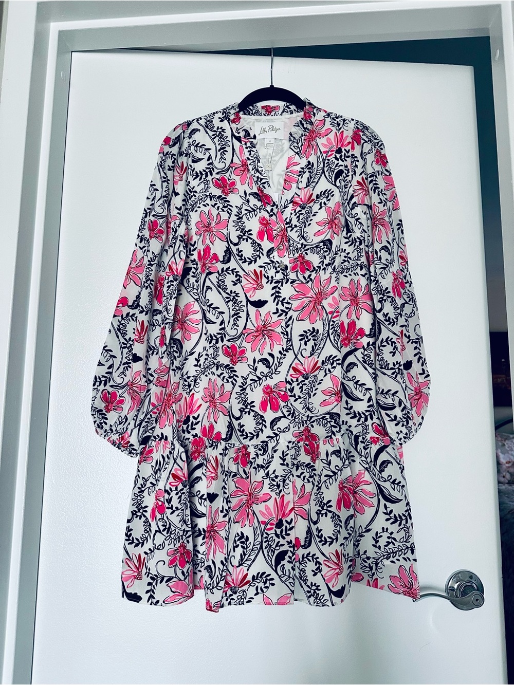 Lilly Pulitzer Pink and Black Floral V-Neck Dress